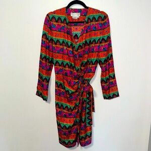 Vintage Maggie London 80s Paisley by Kenneth Nolan 100% Silk Wrap Dress Size 10